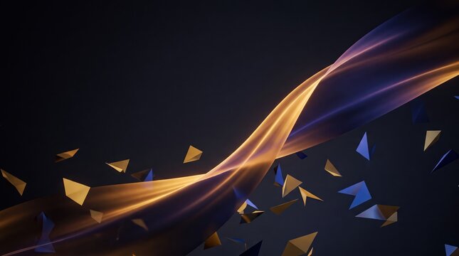 Ribbon of glowing light with geometric shapes on dark background for elegant abstract design