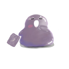 Fototapeta premium Cute purple jelly character yawning with sleepy expression, representing tiredness, fatigue, low energy, bedtime and need for rest.