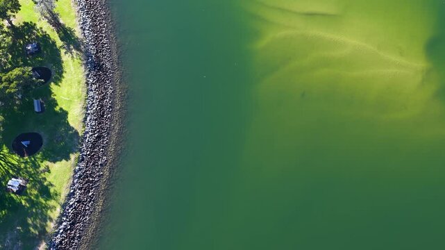 Aerial View of Nerang River Sandbars and Shoreline in Surfers Paradise