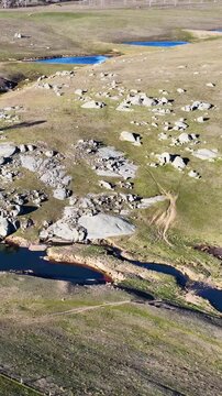 Aerial View of Granite Boulders and Creek in Rural Australia