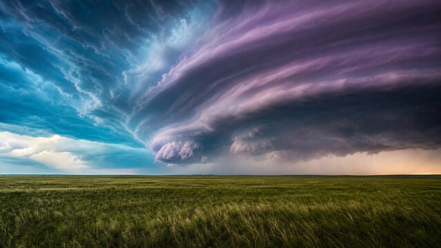 Vivid supercell above an empty prairie