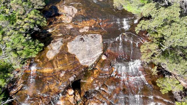 Aerial View of Wentworth Falls Cascading Down Sandstone Cliffs