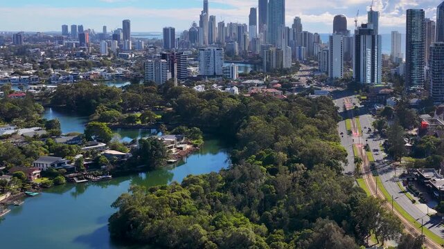 Aerial View of Surfers Paradise Skyline and Nerang River
