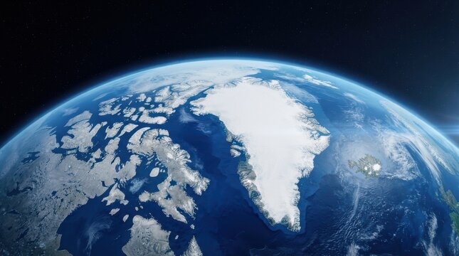 Satellite view of the arctic region showing greenland and northern canada