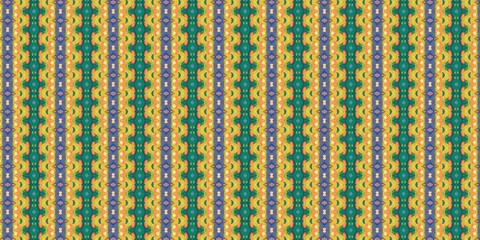 Fototapeta premium Intricate abstract geometric vertical pattern texture with blue, green, and yellow repeat elements for modern background design.