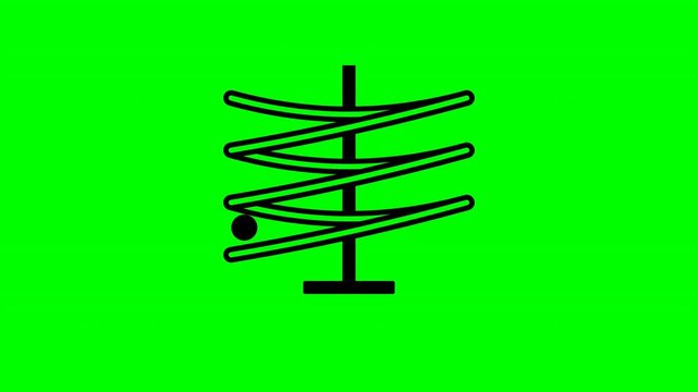 Spiral conveyor chute icon animation with ball rolling on green screen