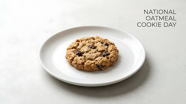 A delicious freshly baked oatmeal raisin cookie served on a simple white plate to celebrate the sweet and wholesome traditions of national oatmeal cookie day