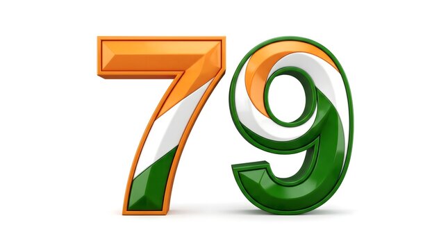 3D Number 79 with Indian Flag Tricolor Theme Isolated on White