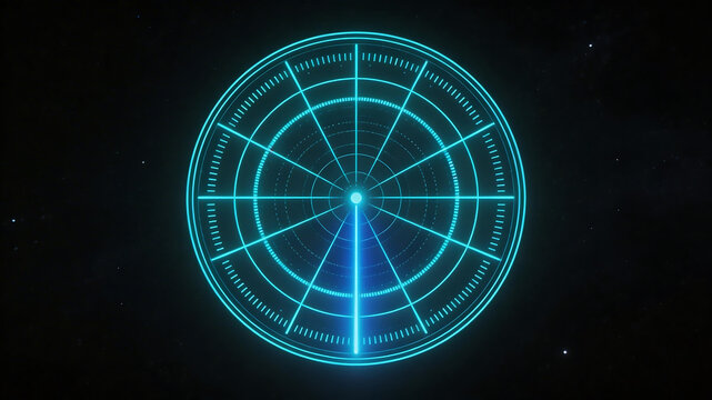 Blue glowing radar screen on black background