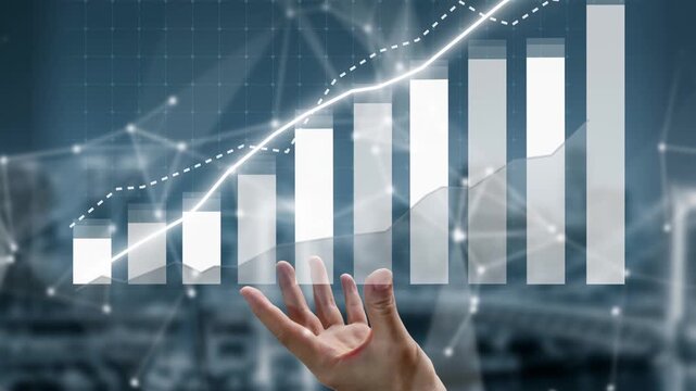 Hand gestures indicate support for upward financial growth represented by a stylized graph, showcasing progress in business and investment analysis trends. Copula