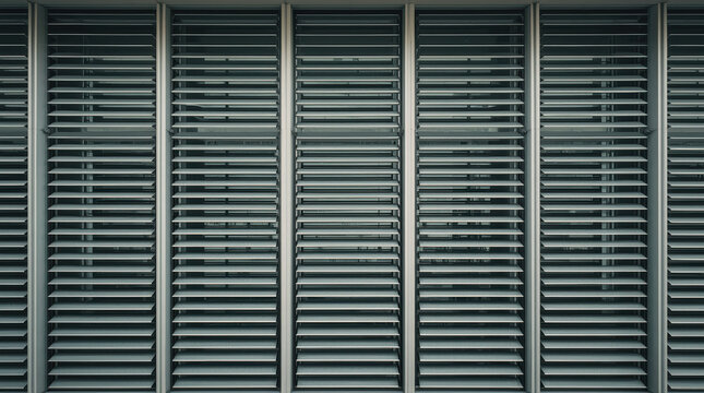 Modern aluminum window louver facade with repeating horizontal slats creating minimalist rhythm