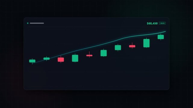 Financial Growth Analysis Chart with Bullish Candlestick Patterns on Dark Digital Trading Interface