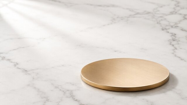 Luxury white marble and brass display background with ample copy space on top left for web banner
