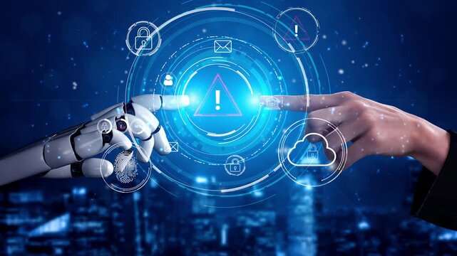 Futuristic Interaction Between Human and Artificial Intelligence with Warning Icons and Digital Interface Elements in a Tech Environment. Entropy.