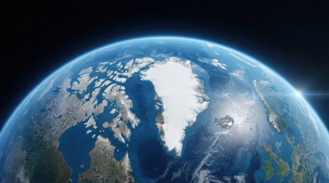View of the earth from space focusing on the arctic and greenland