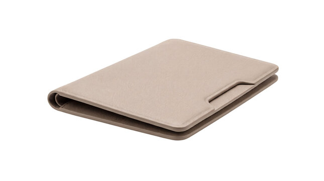 Beige leather folio or tablet case with slot detail on png isolated on transparent background