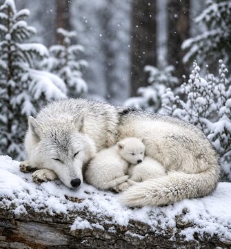 Wolf and cub
