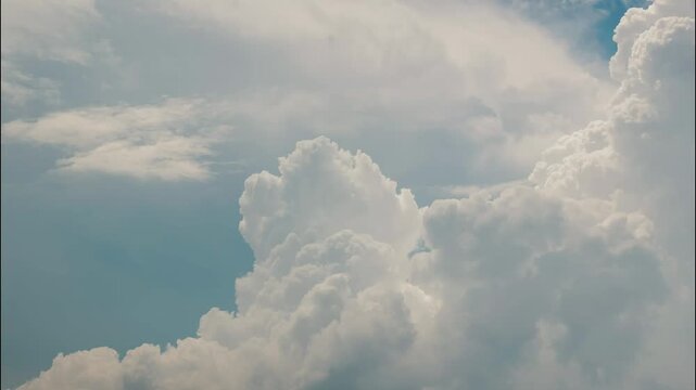 White puffy clouds drifting across a bright blue sky during a sunny afternoon capturing nature in motion