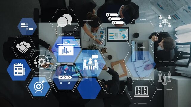 Project planning icons showing business management, teamwork, scheduling, strategic planning, project development, organization, and goal setting with modern workflow and process management. Funnel