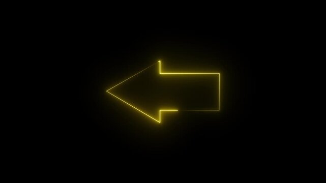 Glowing neon yellow and yellow color direction left arrow sign icon animation journey information road sign signal Black Background Modern Navigation Interface 4K.