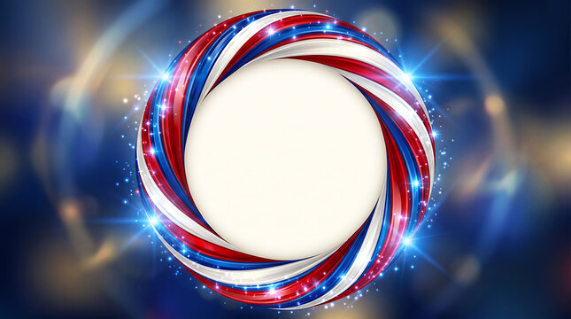 3D Abstract Patriotic Swirl Circular Frame in Red White and Blue Colors Background