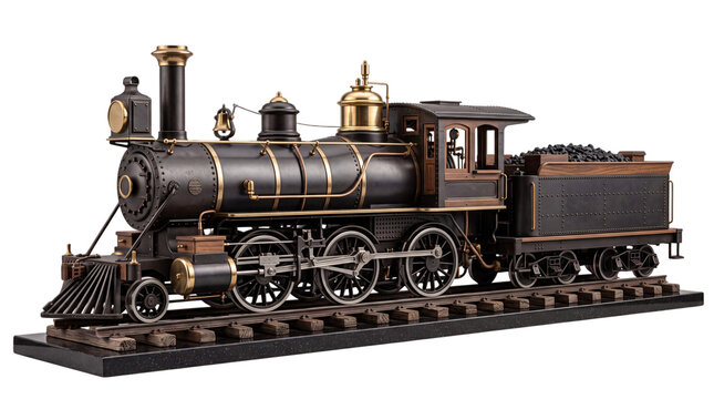 Detailed model of a vintage black steam locomotive with png isolated on transparent background