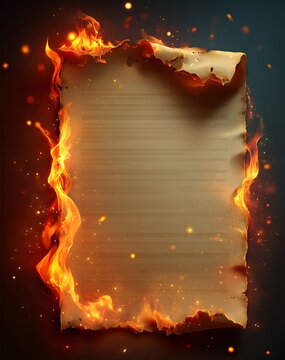 Blank lined paper burning with orange flames