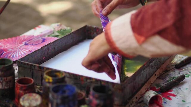 Artist Performing Traditional Ebru Water Marbling Art