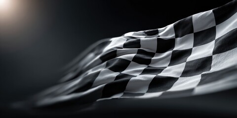 Fototapeta premium Racing flag waving against dark background motion blur high contrast finish line