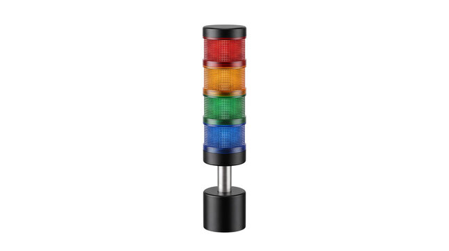 Industrial stack light with red, orange, green, and blue png isolated on transparent background