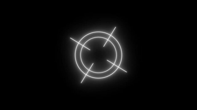Glowing neon light target icon animation. Military training, Military target icon animation on black background. Crosshair, gun aim, sniper target. 