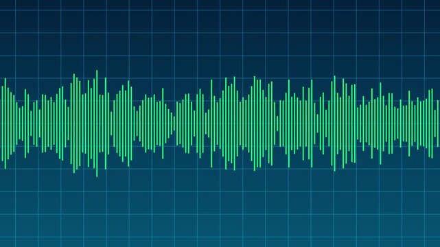 White audio waveform spectrum moving animation on green background. Sound wave pattern audio visual waveform. Motion graphics of music bar concept.digital sound frequency equalizer bars for podcast .