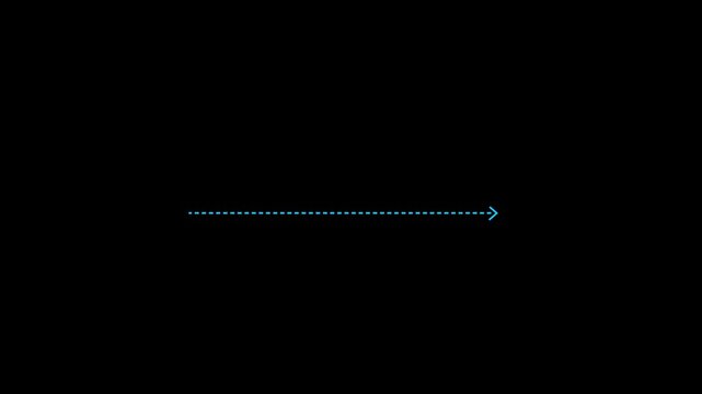 Dashed Arrow Line Pointer Animation, Direction Indicator, Navigation Guide, Motion Path, Progress Flow, Minimal UI Element on Black Background