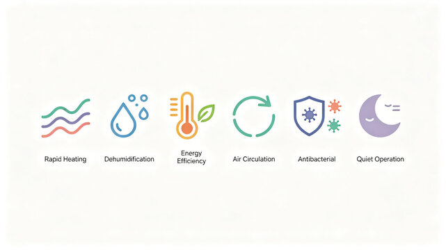 Ripple water droplet crescent shield fresh icon, representing fast heat dehumidification, antibacterial and silent, suitable for promoting home heating and dehumidification all-in-one machines.
