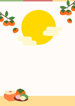 Korean Thanksgiving Day Chuseok background frame template, full moon and persimmon branch vector illustration