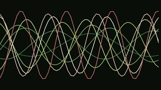 Abstract background featuring overlapping colorful sine waves representing harmonic resonance and digital data frequency oscillation patterns