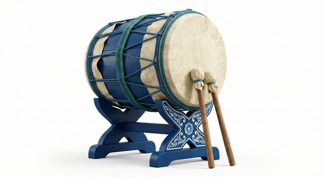 Traditional Bedug Drum with Drumsticks Isolated on White Background for Ramadan and Eid Celebration