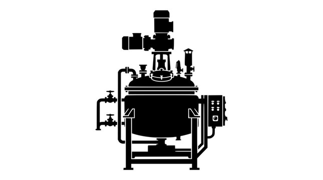 Industrial chemical reactor silhouette with pipes and motors