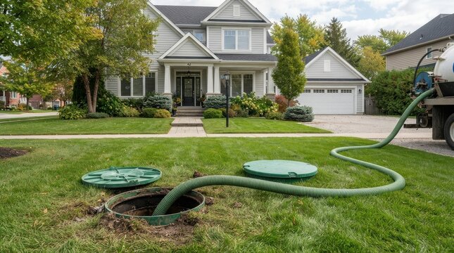 Septic tank pumping service for a residential home in the suburbs