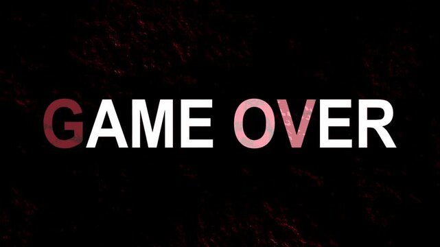 game over red grunge, GAME OVER animation red and white color with glitch effect. 4k
