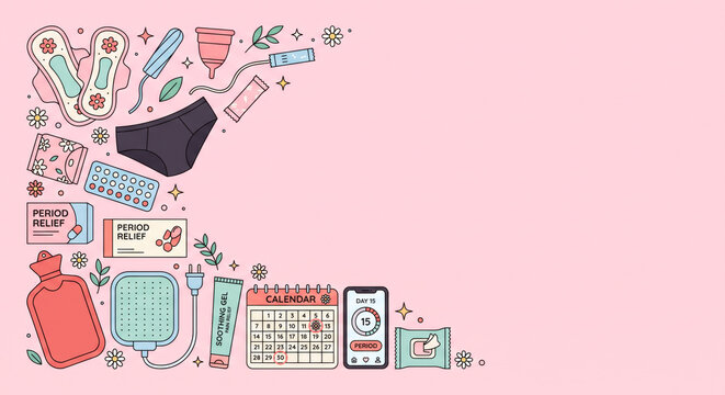 Feminine Healthcare and Menstrual Care Background Vector Illustration