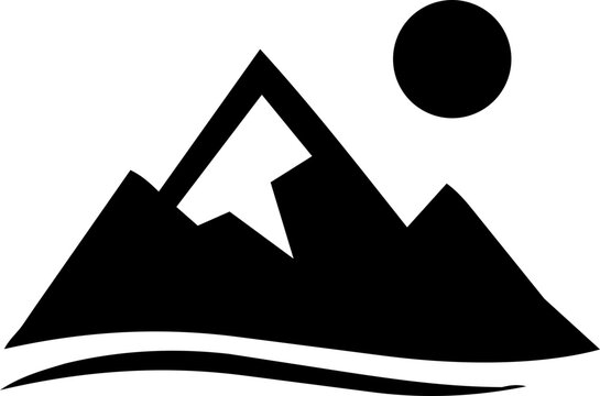 Minimalist mountain icon representing international peace day with serene black and white graphic design symbol style
