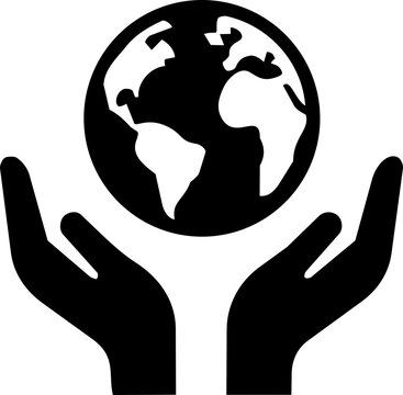 International peace day concept featuring a black silhouette of human hands holding a globe icon for unity