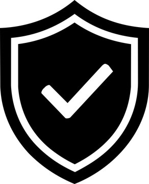 Minimalist shield icon with checkmark symbol representing international peace day concept in black and white graphic design