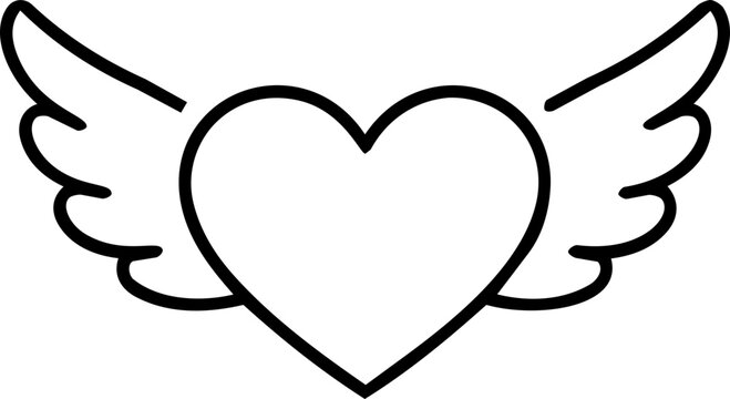 Minimalist heart with angel wings line art icon for international peace day and romantic love symbols