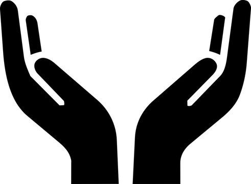 Minimalist black icon of cupped hands representing international peace day with a clean isolated vector design style