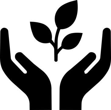 Black silhouette icon of human hands protecting a small plant sprout for international peace day conceptual design