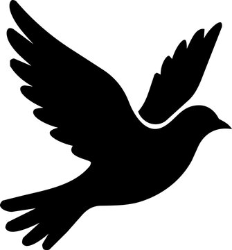 Flying dove silhouette representing international peace day with high contrast black shape on a clean white background