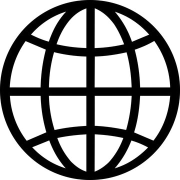 Minimalist black globe icon representing international peace day with simple geometric lines on a clean white background