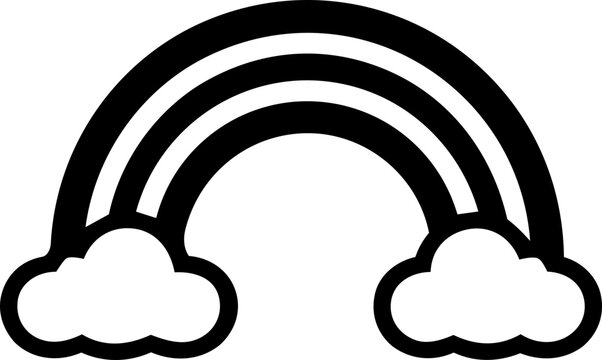 Minimalist rainbow icon with fluffy clouds representing international peace day concept in simple black line art style